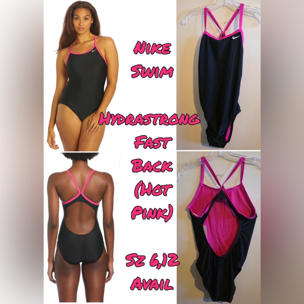 Nike Women’s One-Piece Swim Suit - Black with Hot Pink Trim